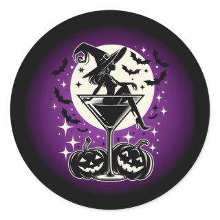 Purple Witch Martini Classic Round Sticker