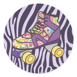 Purple Zebra Print Roller Skate Party Sticker