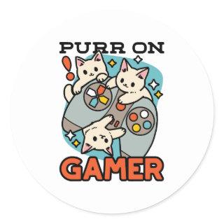 Purr On Gamer - Cute Cat Gaming Design Classic Round Sticker