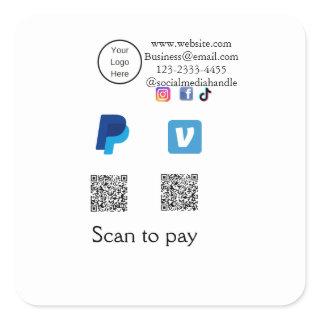 Q R code PayPal venmo scan pay add social media de Square Sticker