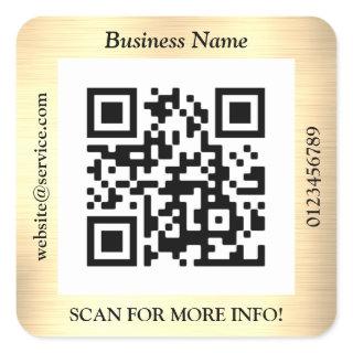 QR Code Bus. Name Website Promo, Brushed Yel. Gold Square Sticker