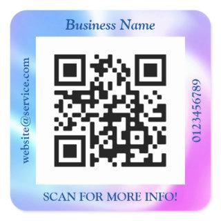 QR Code Bus. Name Website Promo, Iridescent Vs 4 Square Sticker