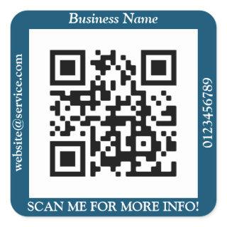 QR Code Bus. Name Website Promo, Ocean Blue Square Sticker