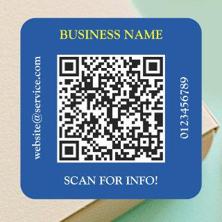 QR Code Business Name Website Promo Deep Blue Vs 2 Square Sticker