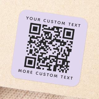 QR code custom text top bottom light purple Square Sticker