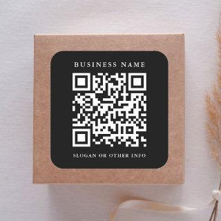 QR Code Link Minimal Business Name Black Square Sticker