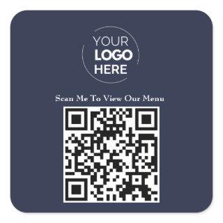 QR Code Menu | Logo Navy Blue Contactless Modern Square Sticker