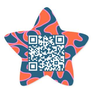 QR Code Navy Blue Orange Bright Modern Cool Star Sticker