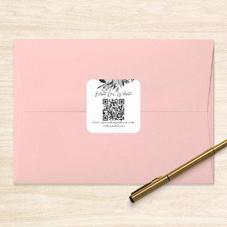 QR Code Online Photo Black Floral Website RSVP Square Sticker