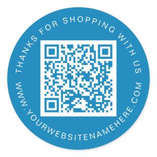QR Code Small Business Website Name Ibiza Blue Classic Round Sticker