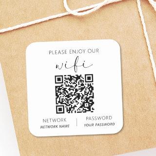 QR Code White Please Enjoy Our Wifi Square Sticker