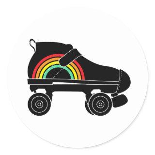 quad roller skate rainbow classic round sticker