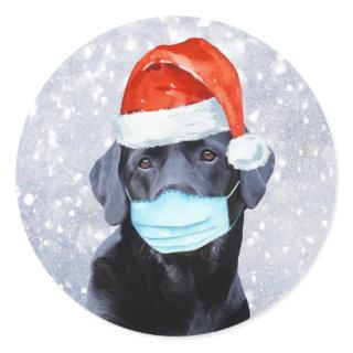 Quarantine Face Mask Santa Dog Pandemic Labrador Classic Round Sticker