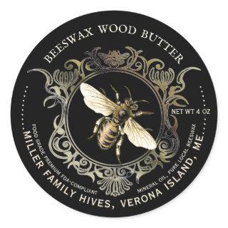 Queen Bee Gold Ornate Frame Beeswax Wood Butter  Classic Round Sticker