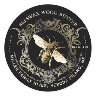 Queen Bee Gold Ornate Frame Beeswax Wood Butter  Classic Round Sticker