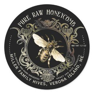 Queen Bee Gold Ornate Frame Honeycomb Label Black