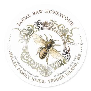 Queen Bee Gold Ornate Frame Raw Honeycomb Label