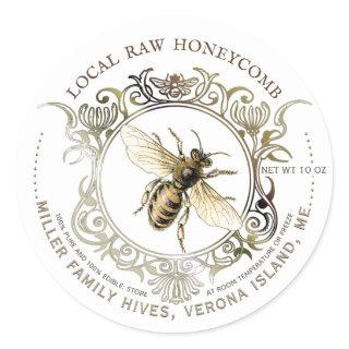 Queen Bee Gold Ornate Frame Raw Honeycomb Label