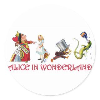 QUEEN OF HEARTS, MAD HATTER & BILL THE LIZARD CLASSIC ROUND STICKER