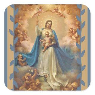 Queen of Heaven Infant With Jesus & Angels Square Sticker