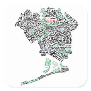Queens NY Typography Map Stickers