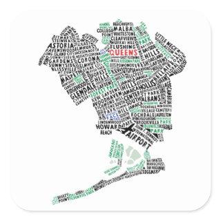 Queens NY Typography Map Stickers