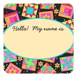 Quilt Blocks Black Name Tag or Label