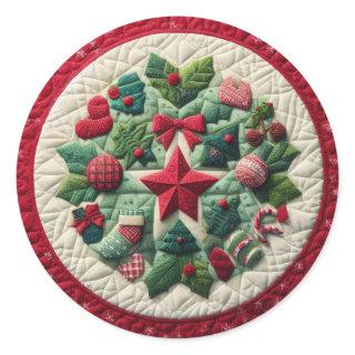 Quilted Christmas Design Classic Round Sticker