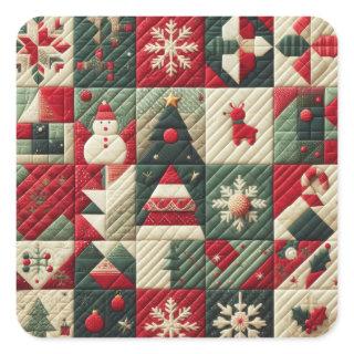 Quilted Christmas Design Square Sticker