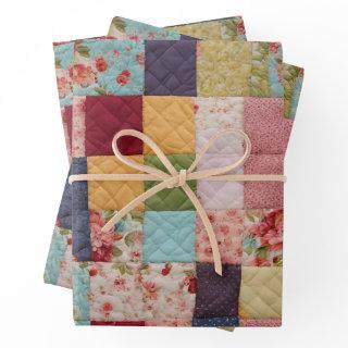 Quilting Patchwork Colorful Floral Squares   Sheets