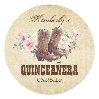 Quinceañera 15th Birthday Western Cowboy Boots Classic Round Sticker