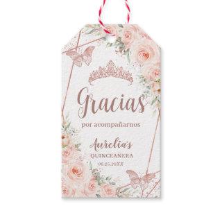Quinceañera Blush Floral Rose Gold Butterfly  Gift Tags