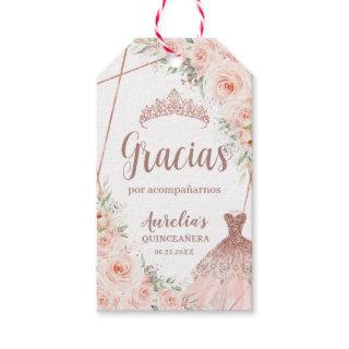 Quinceañera Blush Floral Rose Gold Dress Birthday Gift Tags