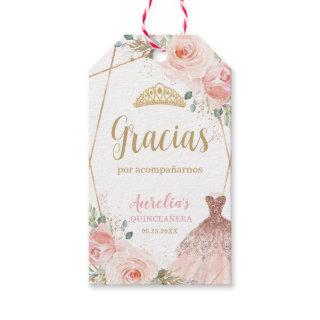 Quinceañera Blush Pink Floral Dress Birthday Favor Gift Tags