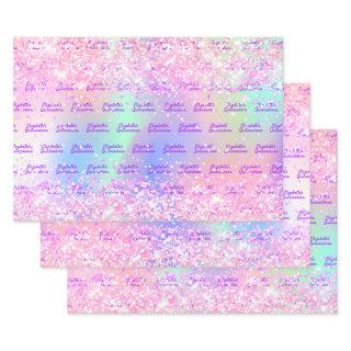 Quinceanera blush pink glitter holographic name  sheets