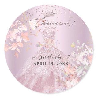 Quinceanera Dusty Rose  Glitter Gown Sweet Peas Classic Round Sticker