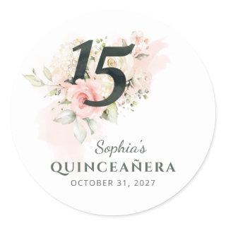 Quinceanera Pink Floral Rustic Blush 15th Birthday Classic Round Sticker