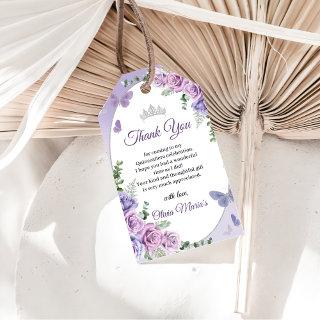 Quinceañera Purple Lilac Floral Tiara Butterflies Gift Tags