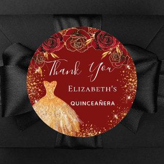 Quinceanera red gold dress Thank You Classic Round Sticker