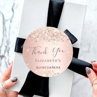 Quinceanera rose gold glitter dust thank you classic round sticker