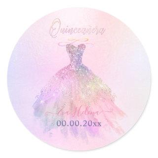Quinceañera , Sparkle Gown, Cotton Candy Classic Round Sticker