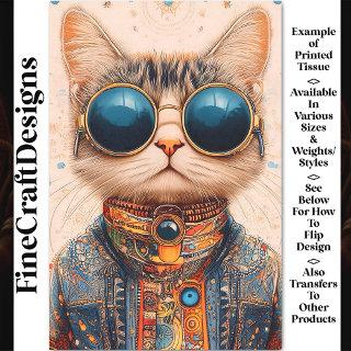 Quirky Fun Cool & Cute Cyberpunk Cat BC6 Decoupage Tissue Paper