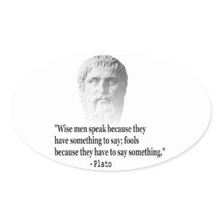 Quote By Plato Oval Sticker