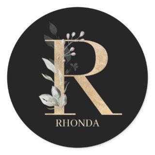R Monogram Floral Personalized Classic Round Stick Classic Round Sticker