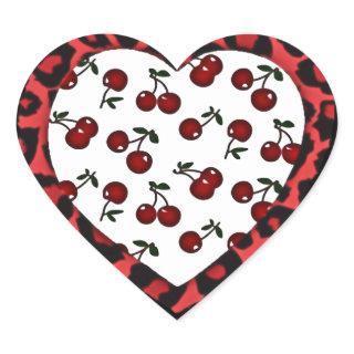 RAB cherries Leopard Print Heart Rockabilly Heart Sticker