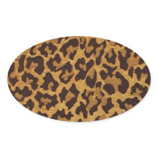 RAB Rockabilly Leopard Print Brown Gold Oval Sticker