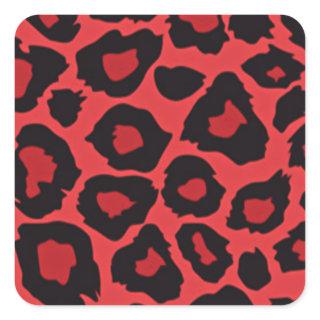 RAB Rockabilly Leopard Print Red Black Square Sticker