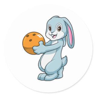 Rabbit at Bowling with Bowling ball Classic Round Sticker