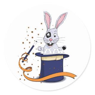 Rabbit comes out of hat classic round sticker