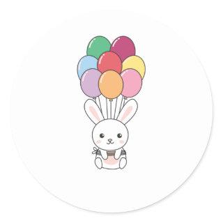 Rabbit Flies Up With Colorful Balloons Classic Round Sticker